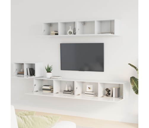 Set de muebles de TV 5 pzas madera contrachapada blanco brillo