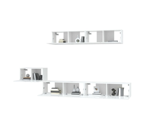 Set de muebles de TV 5 pzas madera contrachapada blanco brillo