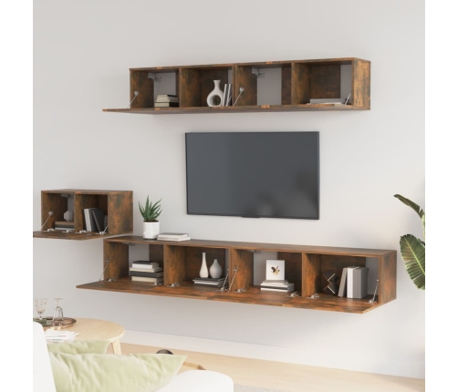 Set de muebles de TV 5 pzas madera contrachapada roble ahumado