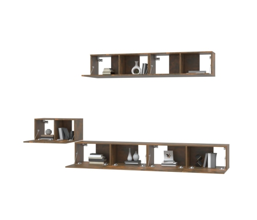 Set de muebles de TV 5 pzas madera contrachapada roble ahumado