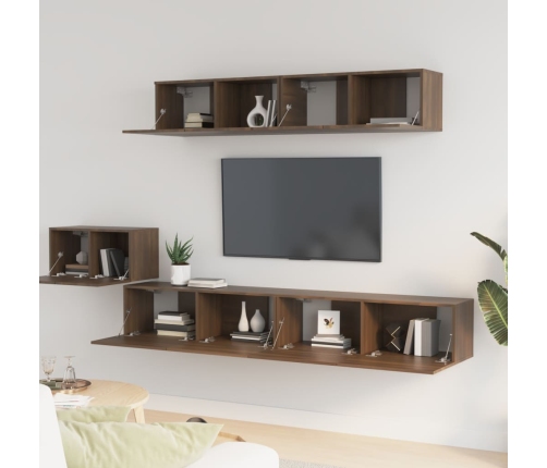 Set de muebles para TV 5 pzas madera contrachapada roble marrón