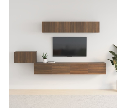 Set de muebles para TV 5 pzas madera contrachapada roble marrón