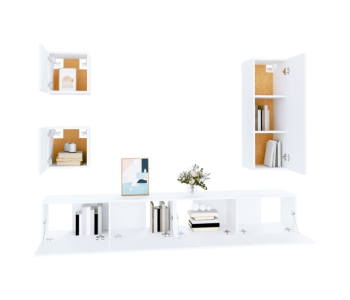 Set de muebles para TV 5 piezas madera contrachapada blanco