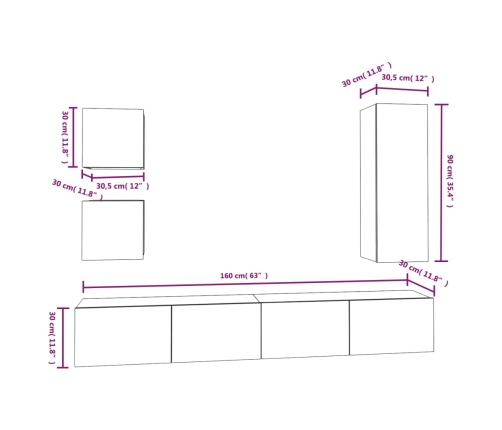 Set de muebles para TV 5 piezas madera contrachapada blanco