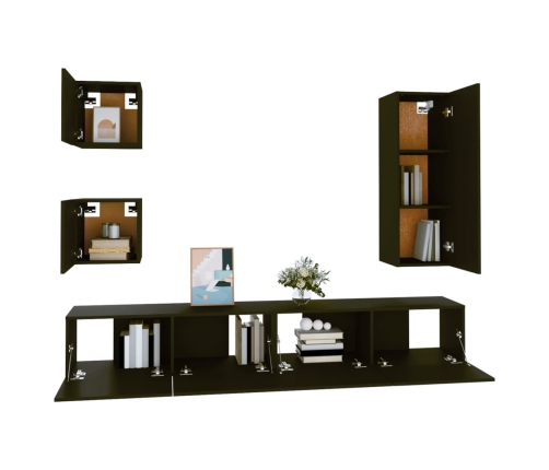 Set de muebles para TV 5 piezas madera contrachapada negro