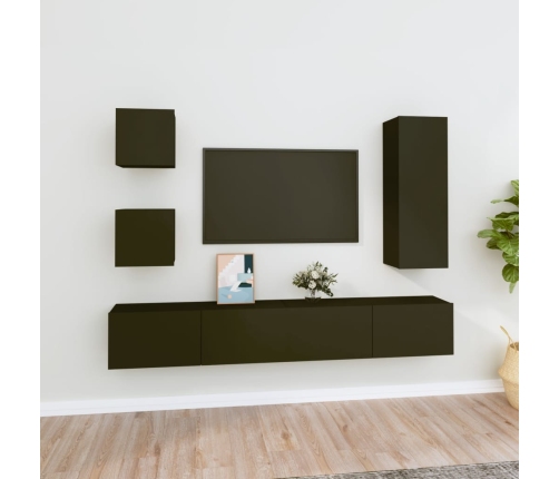 Set de muebles para TV 5 piezas madera contrachapada negro