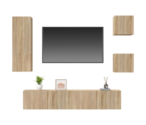 Set de muebles para TV 5 pzas madera contrachapada roble Sonoma