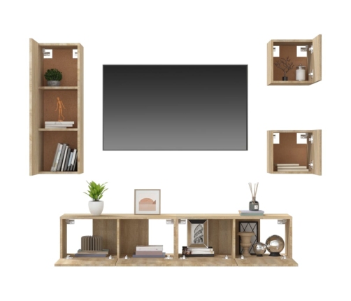 Set de muebles para TV 5 pzas madera contrachapada roble Sonoma