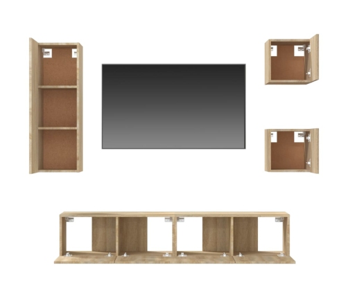 Set de muebles para TV 5 pzas madera contrachapada roble Sonoma