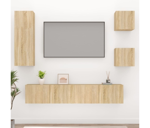 Set de muebles para TV 5 pzas madera contrachapada roble Sonoma