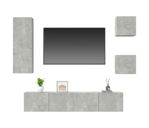 vidaXL Set de muebles de TV 5 pzas madera contrachapada gris hormigón