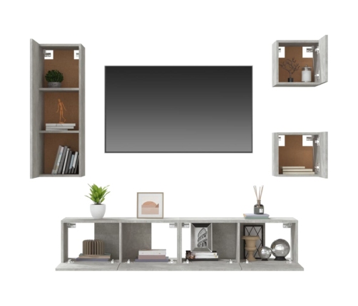 vidaXL Set de muebles de TV 5 pzas madera contrachapada gris hormigón