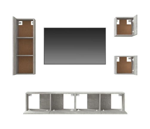 vidaXL Set de muebles de TV 5 pzas madera contrachapada gris hormigón