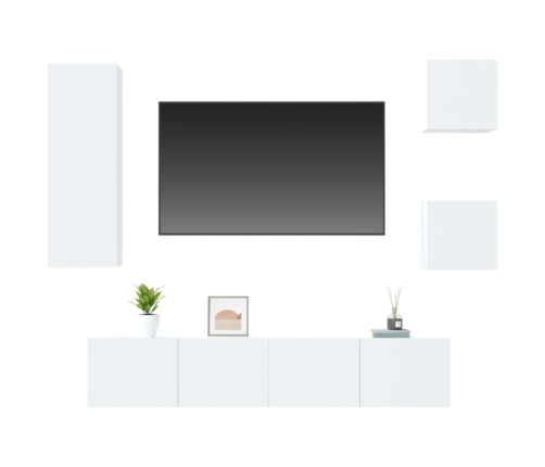 Set de muebles de TV 5 pzas madera contrachapada blanco brillo