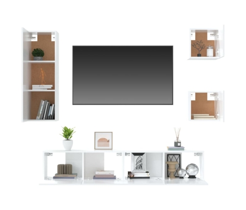 Set de muebles de TV 5 pzas madera contrachapada blanco brillo