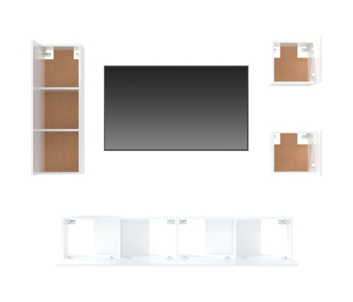 Set de muebles de TV 5 pzas madera contrachapada blanco brillo