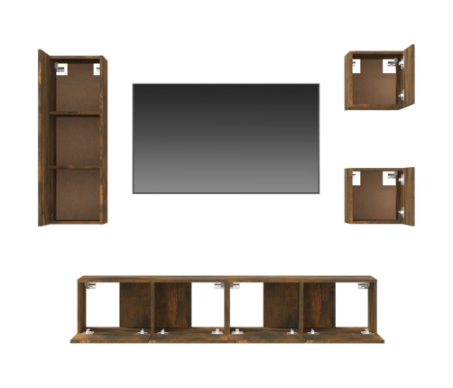 Set de muebles de TV 5 pzas madera contrachapada roble ahumado