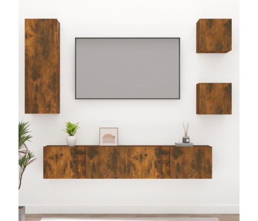 Set de muebles de TV 5 pzas madera contrachapada roble ahumado