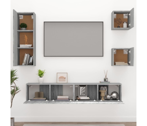 Set de muebles para TV 5 pzas madera contrachapada gris Sonoma