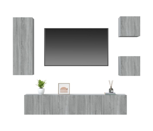 Set de muebles para TV 5 pzas madera contrachapada gris Sonoma