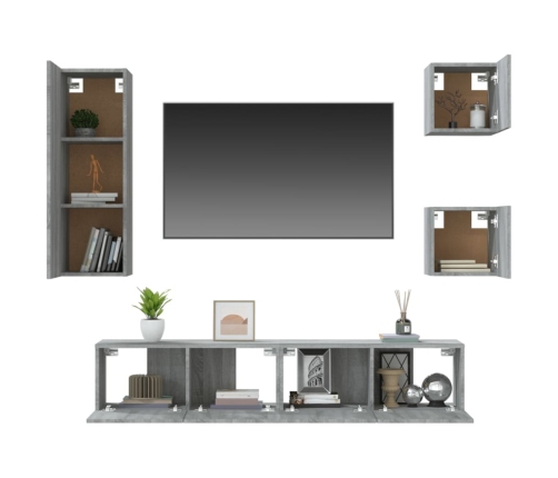 Set de muebles para TV 5 pzas madera contrachapada gris Sonoma