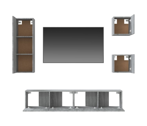 Set de muebles para TV 5 pzas madera contrachapada gris Sonoma