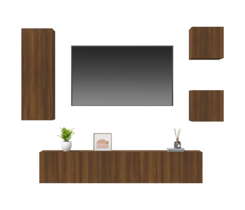 Set de muebles para TV 5 pzas madera contrachapada roble marrón