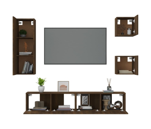 Set de muebles para TV 5 pzas madera contrachapada roble marrón