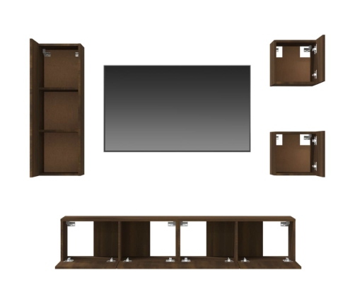 Set de muebles para TV 5 pzas madera contrachapada roble marrón