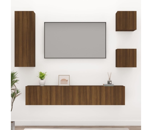 Set de muebles para TV 5 pzas madera contrachapada roble marrón