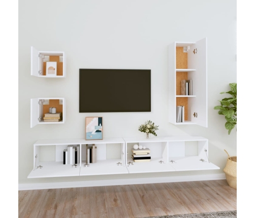 Set de muebles para TV 5 piezas madera contrachapada blanco