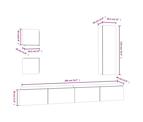 Set de muebles para TV 5 piezas madera contrachapada blanco