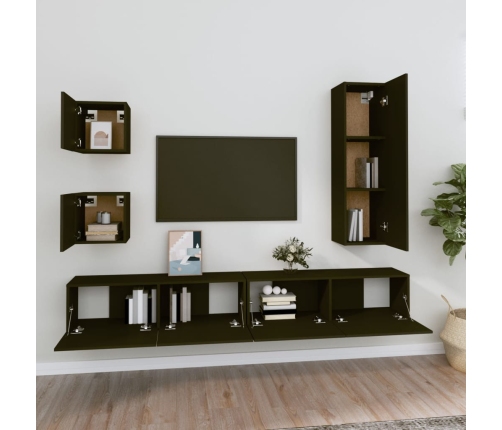 Set de muebles para TV 5 piezas madera contrachapada negro