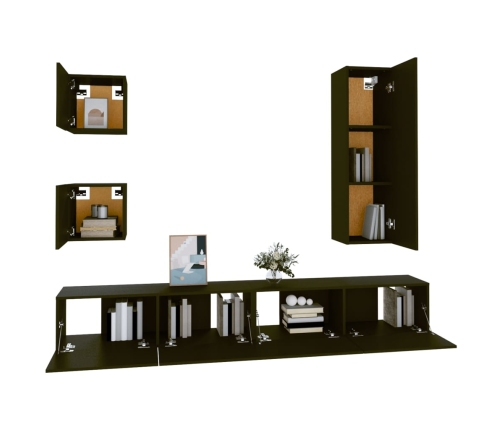 Set de muebles para TV 5 piezas madera contrachapada negro