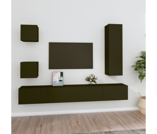 Set de muebles para TV 5 piezas madera contrachapada negro