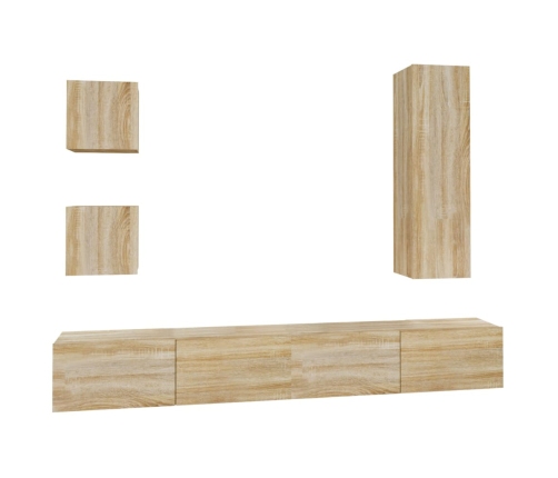 Set de muebles para TV 5 pzas madera contrachapada roble Sonoma