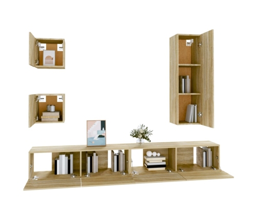 Set de muebles para TV 5 pzas madera contrachapada roble Sonoma