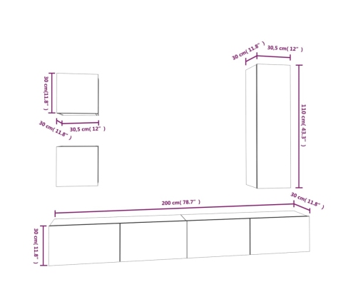 Set de muebles para TV 5 pzas madera contrachapada roble Sonoma