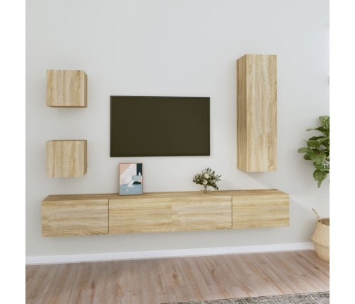 Set de muebles para TV 5 pzas madera contrachapada roble Sonoma