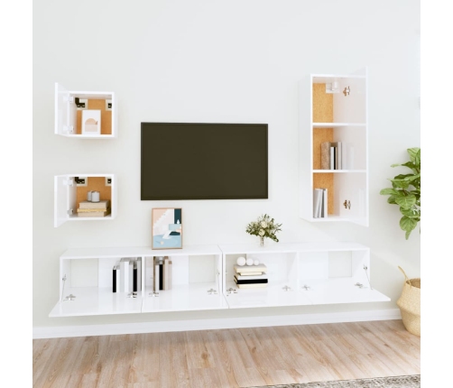 Set de muebles de TV 5 pzas madera contrachapada blanco brillo