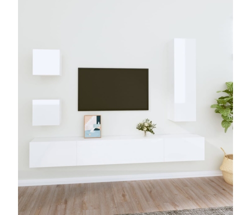 Set de muebles de TV 5 pzas madera contrachapada blanco brillo