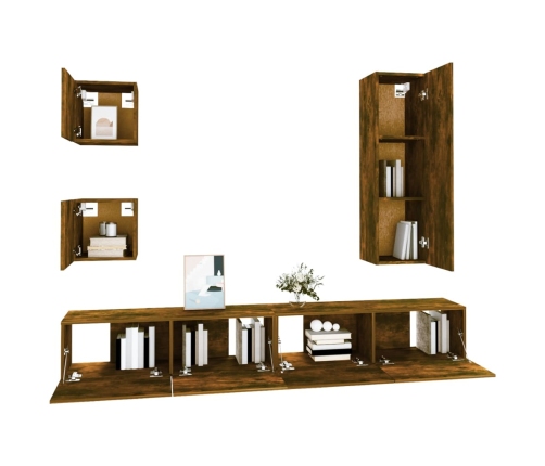 Set de muebles de TV 5 pzas madera contrachapada roble ahumado