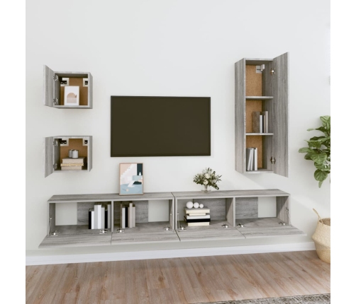 Set de muebles para TV 5 pzas madera contrachapada gris Sonoma