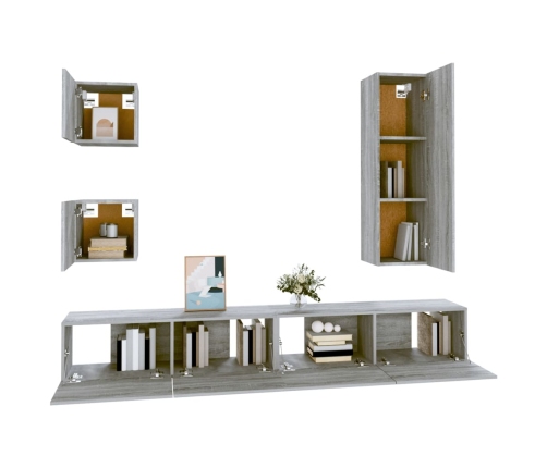 Set de muebles para TV 5 pzas madera contrachapada gris Sonoma