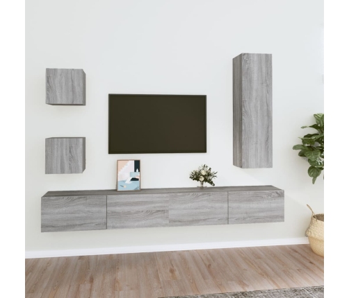 Set de muebles para TV 5 pzas madera contrachapada gris Sonoma