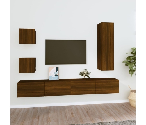 Set de muebles para TV 5 pzas madera contrachapada roble marrón