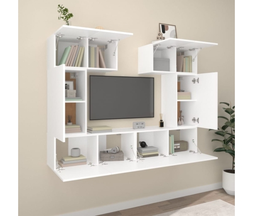 Set de muebles para TV 6 piezas madera contrachapada blanco