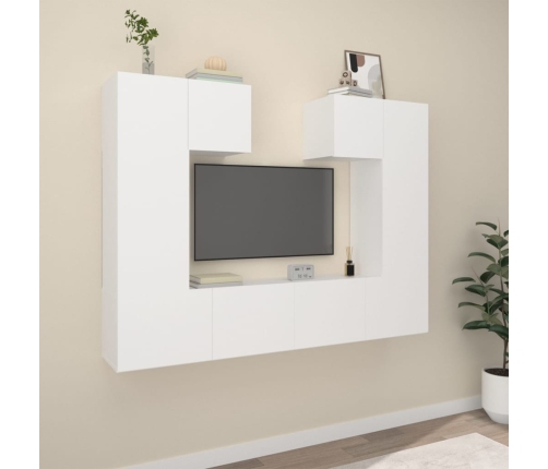 Set de muebles para TV 6 piezas madera contrachapada blanco