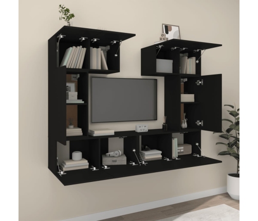 Set de muebles para TV 6 piezas madera contrachapada negro