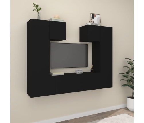 Set de muebles para TV 6 piezas madera contrachapada negro